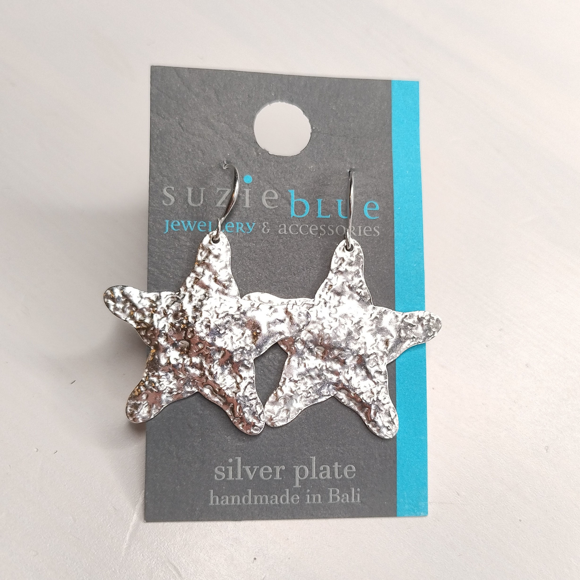 Suzie Blue SP463 Star Silver Plate Earrings