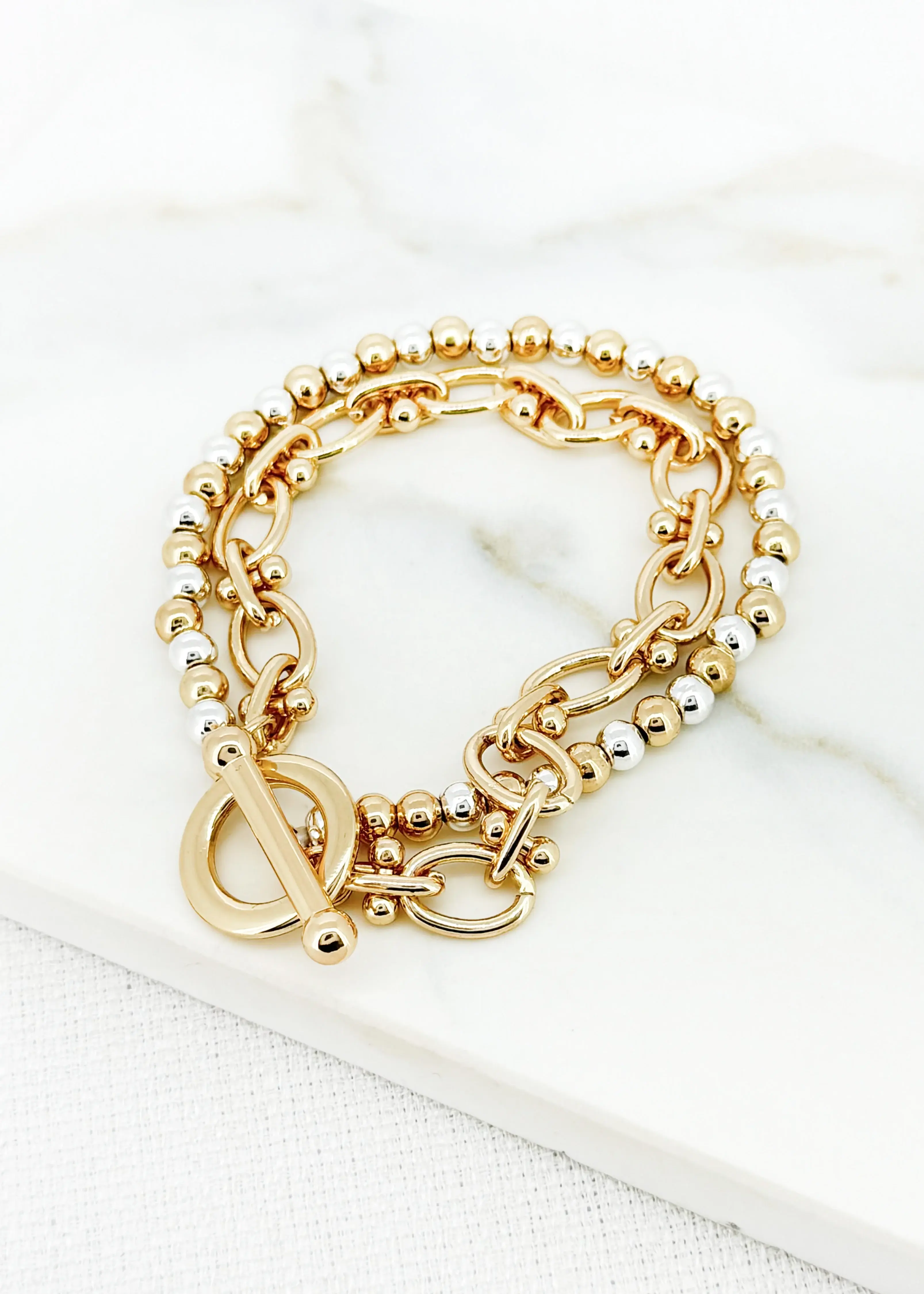 Envy 4528 Double Layer Chain & Bead Bracelet