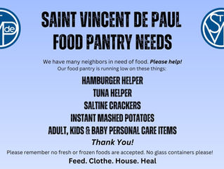 SVDP Food Pantry Needs Your Help!