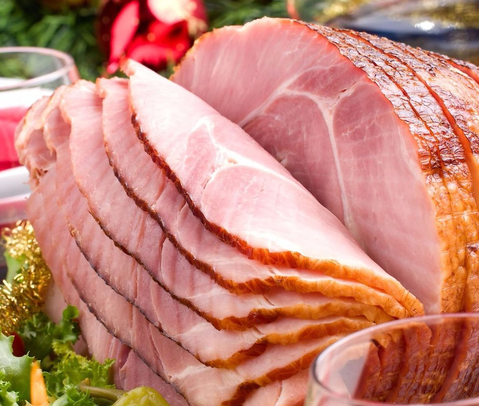 Traditional cut ham at a Christmas feast
