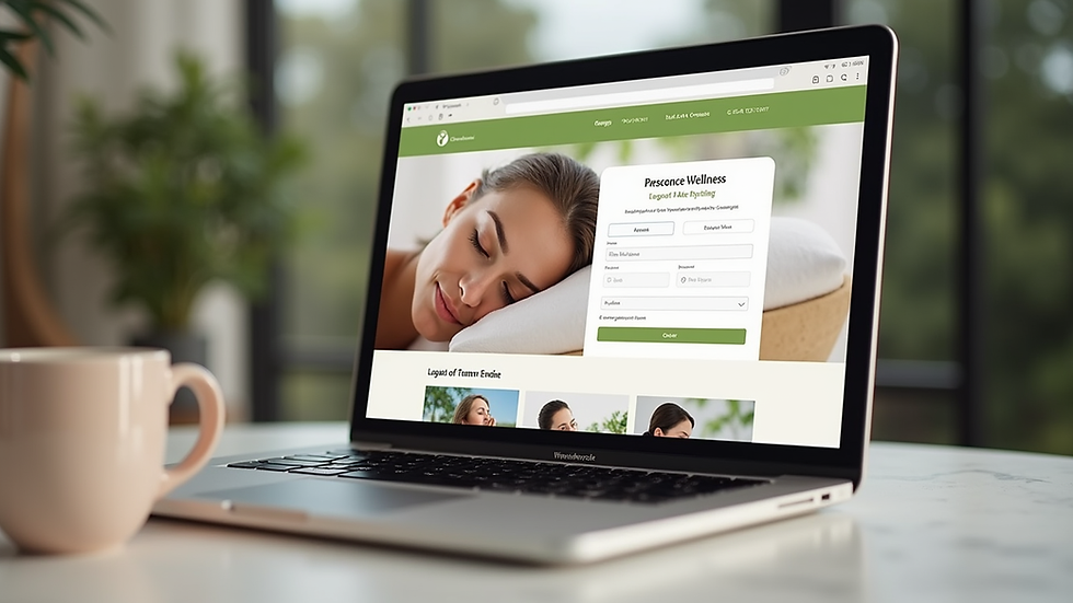 Eye-level view of a laptop screen showing a wellness booking website