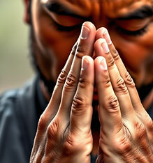cara de un hombre mirando a la cƔmara confiado con las dos manos con las manos juntas fren