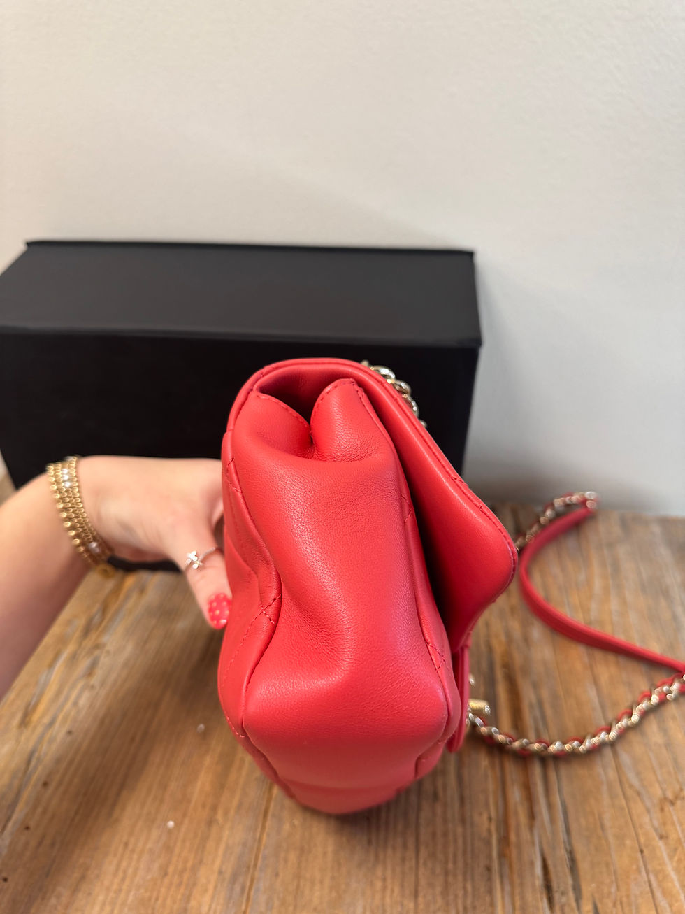 Thumbnail: Chanel Lambskin Quilted Resin Bi-Color Chain Flap Bag in Brilliant Rouge