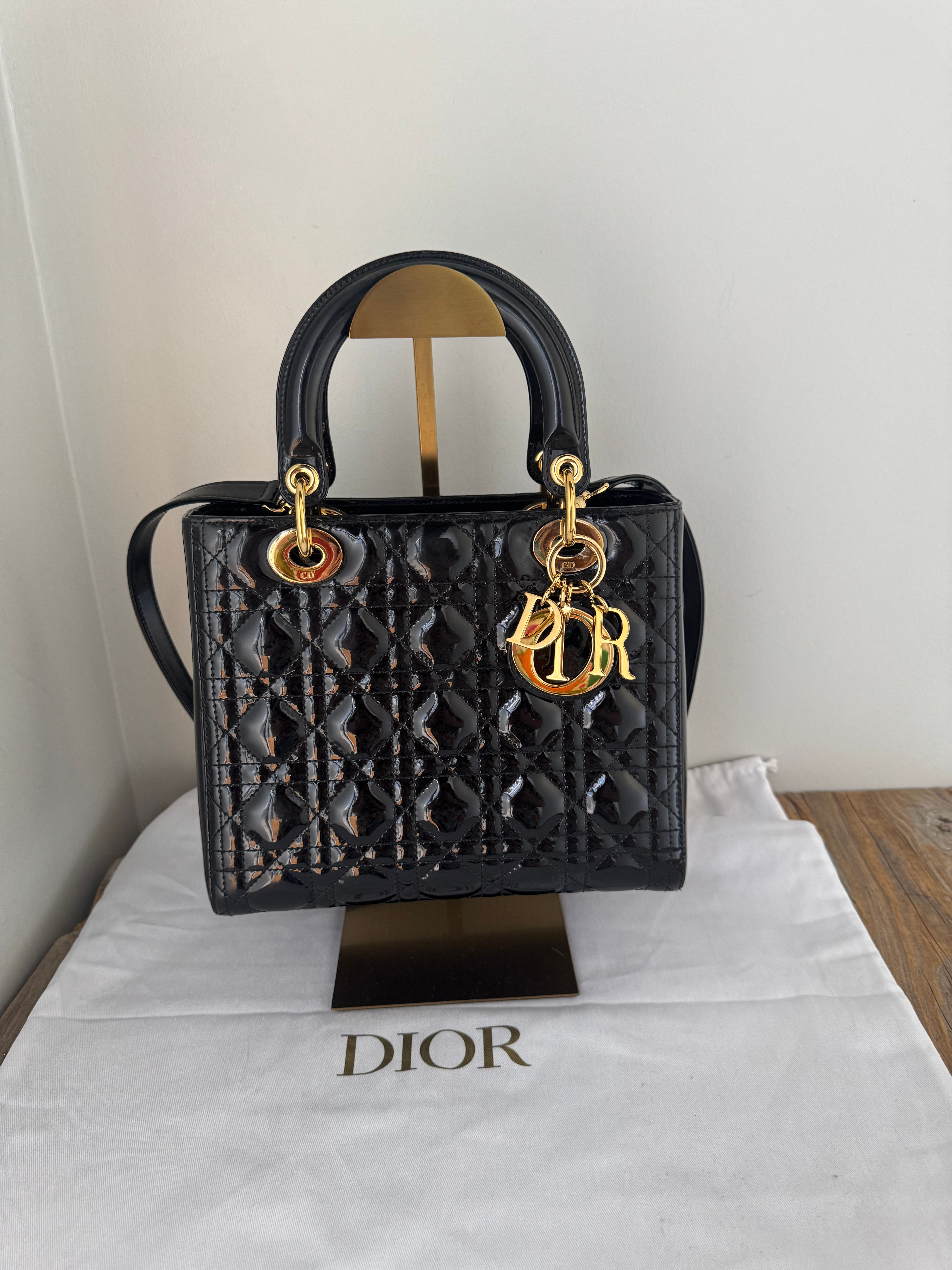 Dior Medium Black Patent Lady Dior