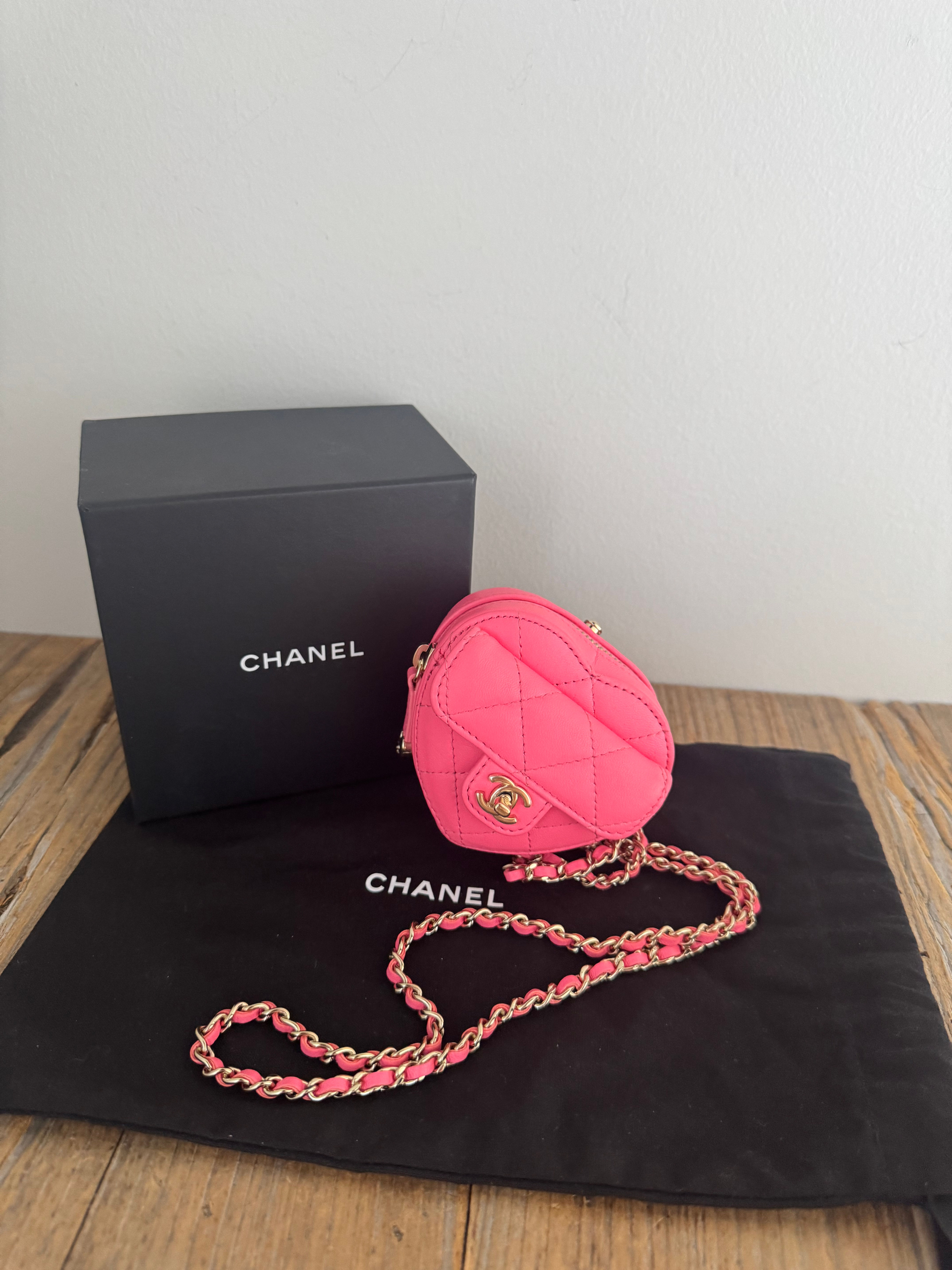 Chanel In Love Heart Coin Purse W/ Chain