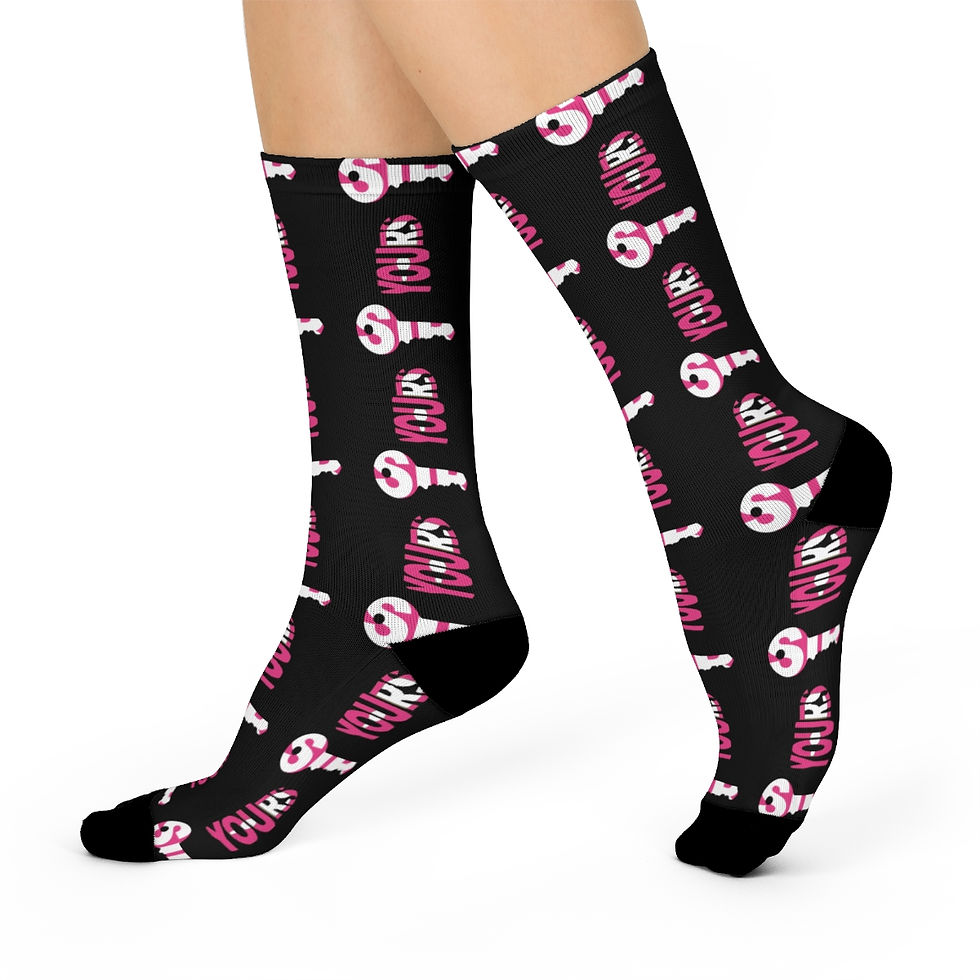 Thumbnail: Lock and Key Submissive Socks [Pink/Black]