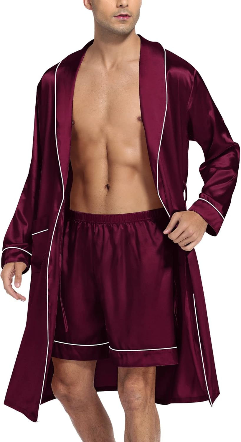 Thumbnail:  Men's Satin Nightwear Robe and Shorts 