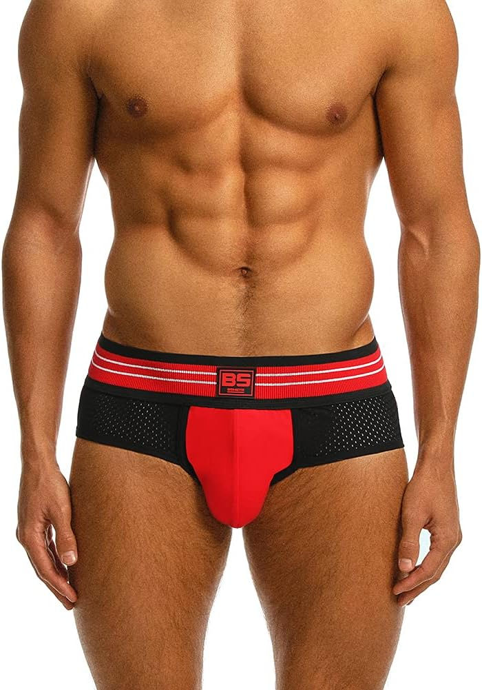 Thumbnail: Muscular toned model wearing black and red dual hue athletic supporter jockstrap thong by Jockdeily. Find on Baba's Wardrobe.