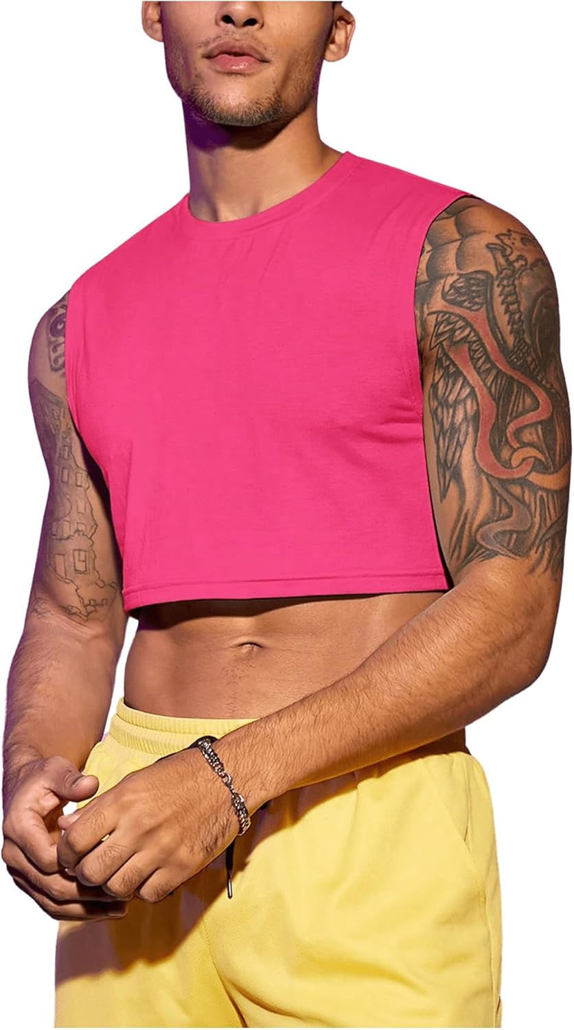 Milumia Men's Casual Round Neck Sleeveless Crop Tops