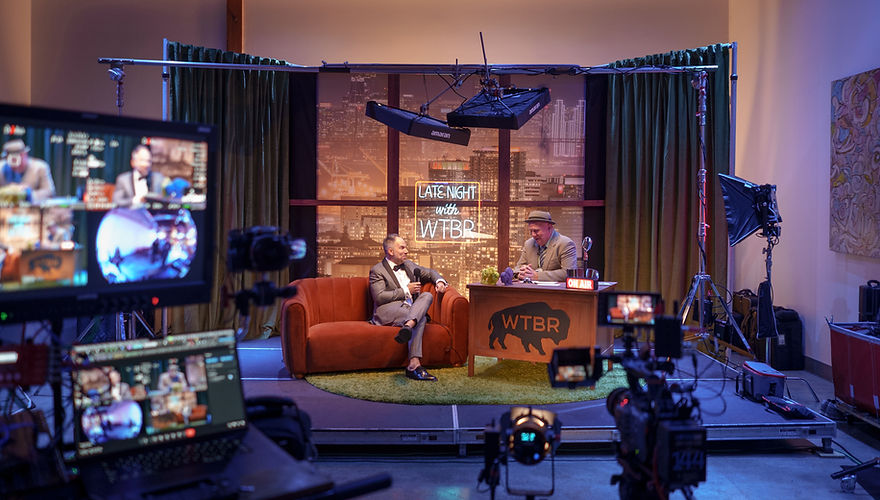 Custom scenic fabrication for branded talk show set and stage environment