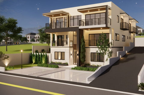 Modern building with ample on-site parking and easy access via a well-defined main riad and driveway.