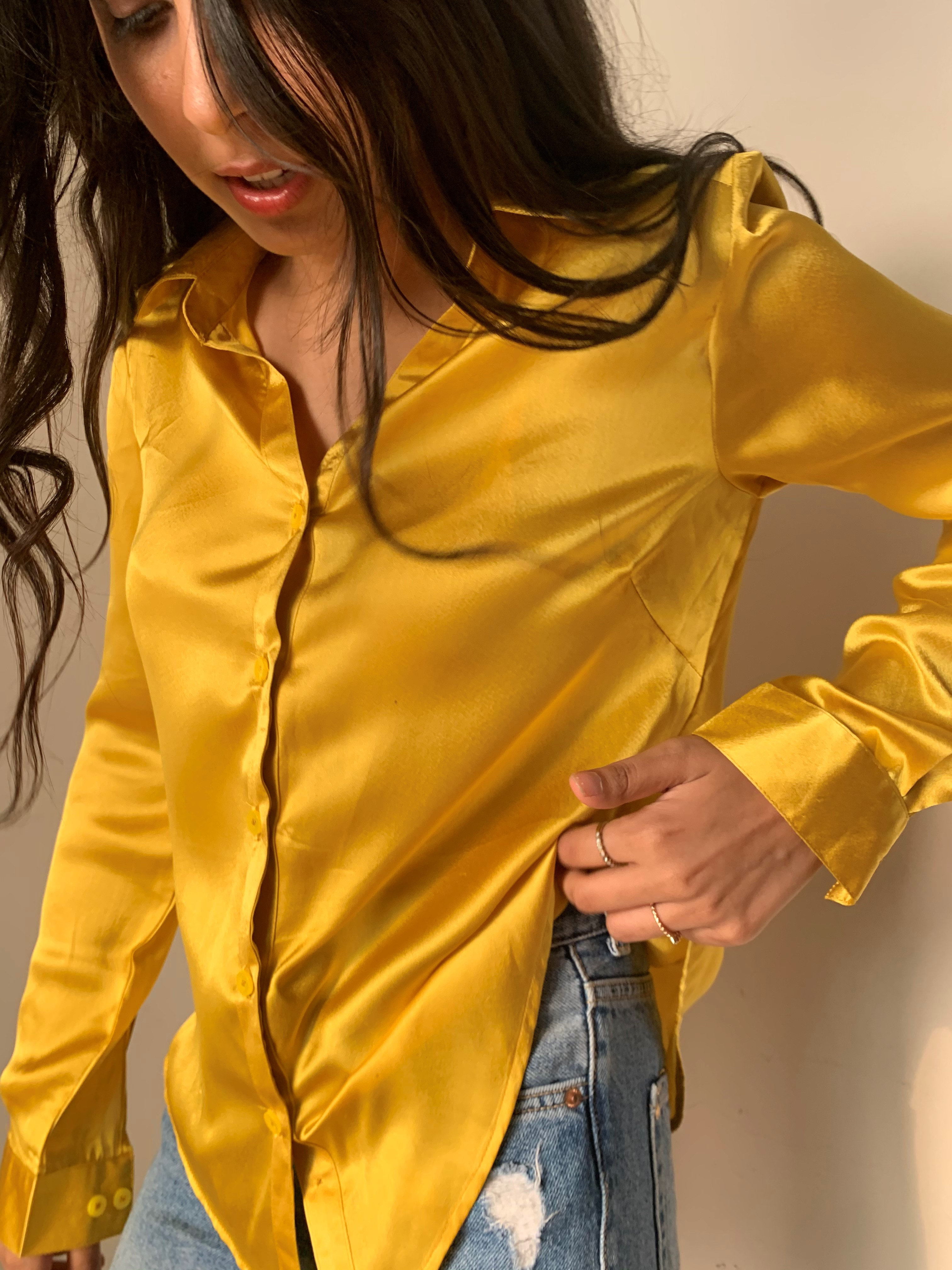 Mustard satin shirt clearance