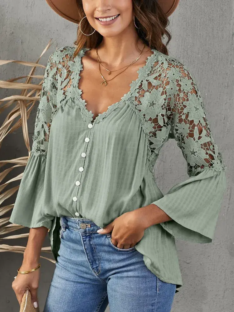 Elegant Summer Top Female Lace Blouse Women Shirts