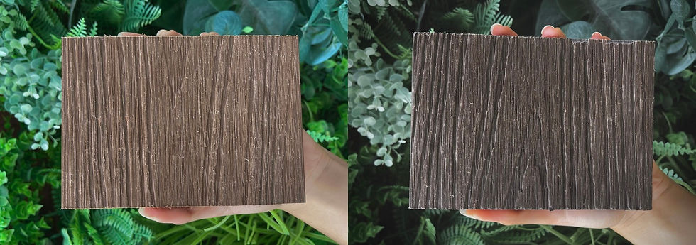 ไม้เทียมไทย - ไม้พื้น รุ่นกลวงเหลี่ยม 2 ใจ สี โอ๊ค+วอลนัท รหัส MTDHR ขนาด 145x23 mm. ยาว 3 m. หนัก 6.57 kg/เส้น