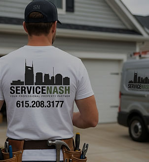 Firefly_Gemini Flash_Depict a handyman with the ServiceNash white t-shirt on with attached
