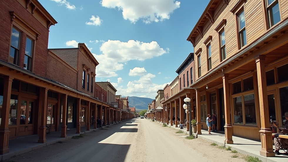 Eye-level view of historic wooden buildings in Cody, Wyoming