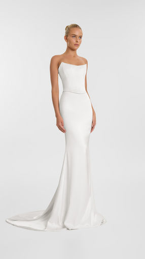 Adding fuel to your multi look fire c/o Whittaker. Cut from luminous double satin, Whittaker's scooped neckline and dipped waist is a perfect complement to the Nix skirt as a luxe first look and Marcel as a sleek second.

Paired with: Nix skirt.