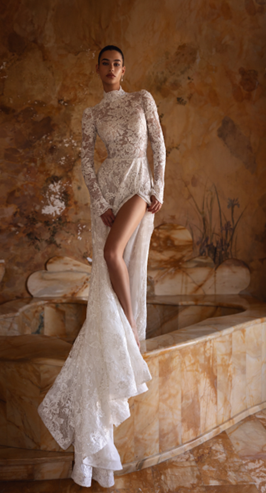 High Neck Lace Wedding Dress with Split