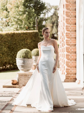 Stunning Crepe Strapless gown with pearl detailing and detachable skirt