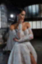 Our Chevelle princess wedding gown represents where Evie Young turns ordinary into extraordinary with reimagined silhouettes and fashion forward style.

Here from our Noir collection, is the Chevelle gown in the classic ballgown shape transformed using modern abstract lace and long sleeves. Her strapless illusion bodice features strong exposed boning construction that creates a sexy, lifting corset for the bust area, as well as an elongated lowered V-shaped waistline that shapes and accentuates the waist.

Off the shoulder illusion fitted long sleeves are very popular in fashion circles and add arm coverage. Her A-line skirt has a full ballgown effect but is light and airy, with a slimming flat front.

The sexy high front leg split reveals that peekaboo skin moment for a youthful touch which grabs attention as the bride walks. The strapless eyeline continues in the back with button detailing and dramatic all-over lace through to her train. Shown in ivory with a nude mocha underlay. 

Made to Order £2148
Sale Price £995