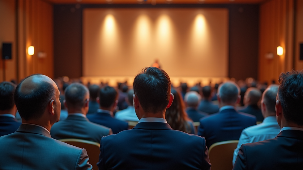 Eye-level view of a conference hall filled with attendees