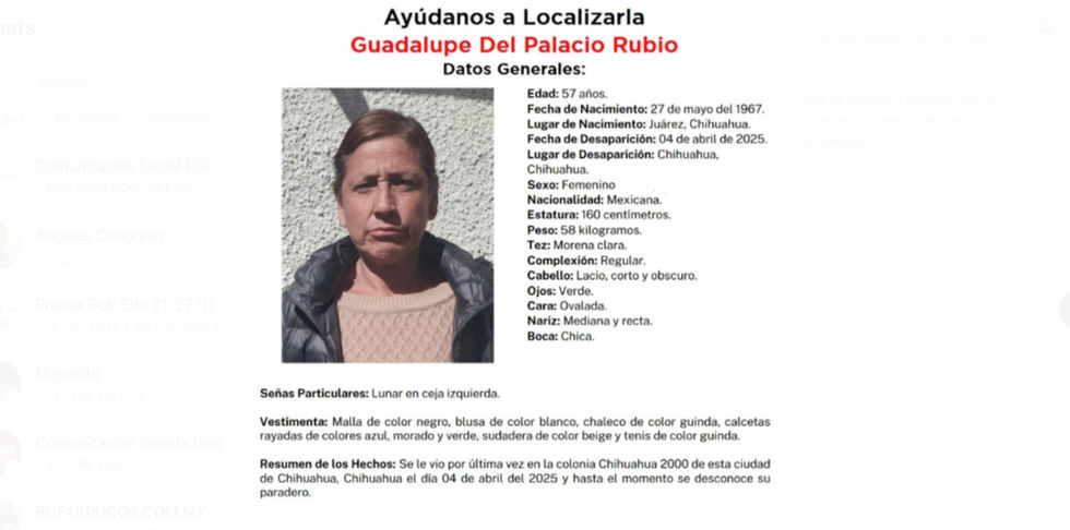 Mujer salió de su casa en Chihuahua 2000 y no ha regresado; piden apoyo para localizarla