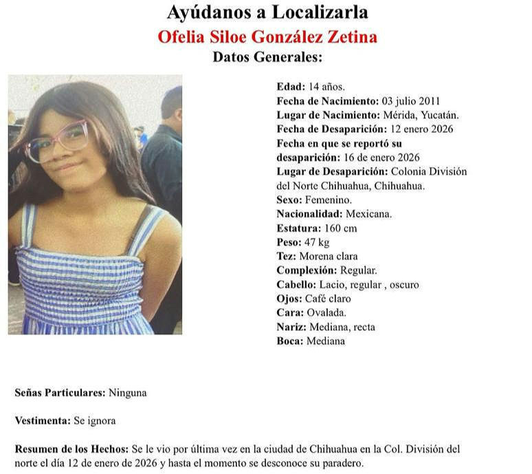 Desaparece jovencita de 14 años en la colonia división del norte