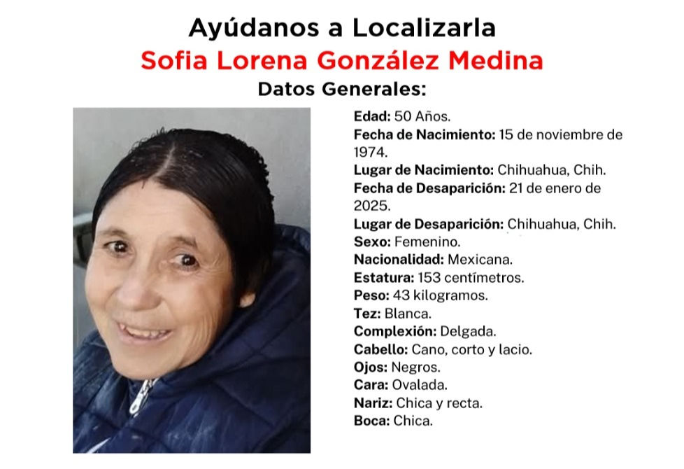 Buscan a la señora Sofía Lorena González Medina