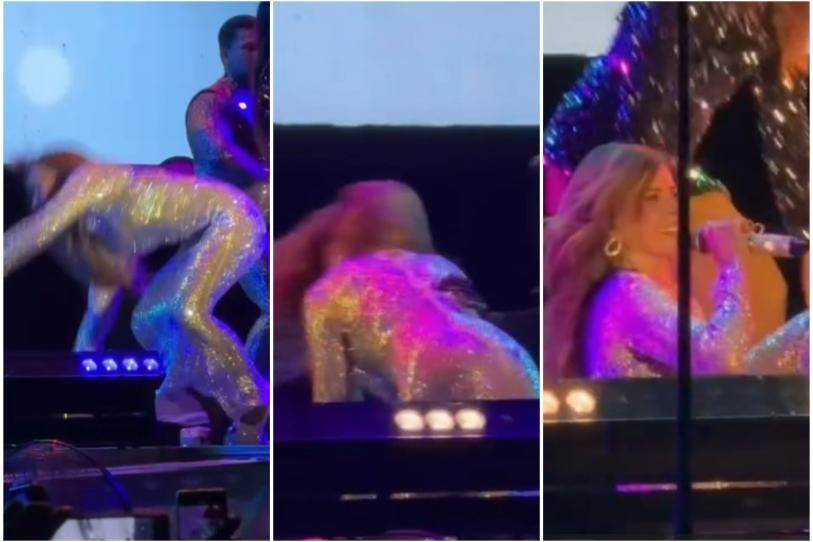 Gloria Trevi sufrió una aparatosa caída durante su concierto en la FENAPO mientras cantaba Todos me miran