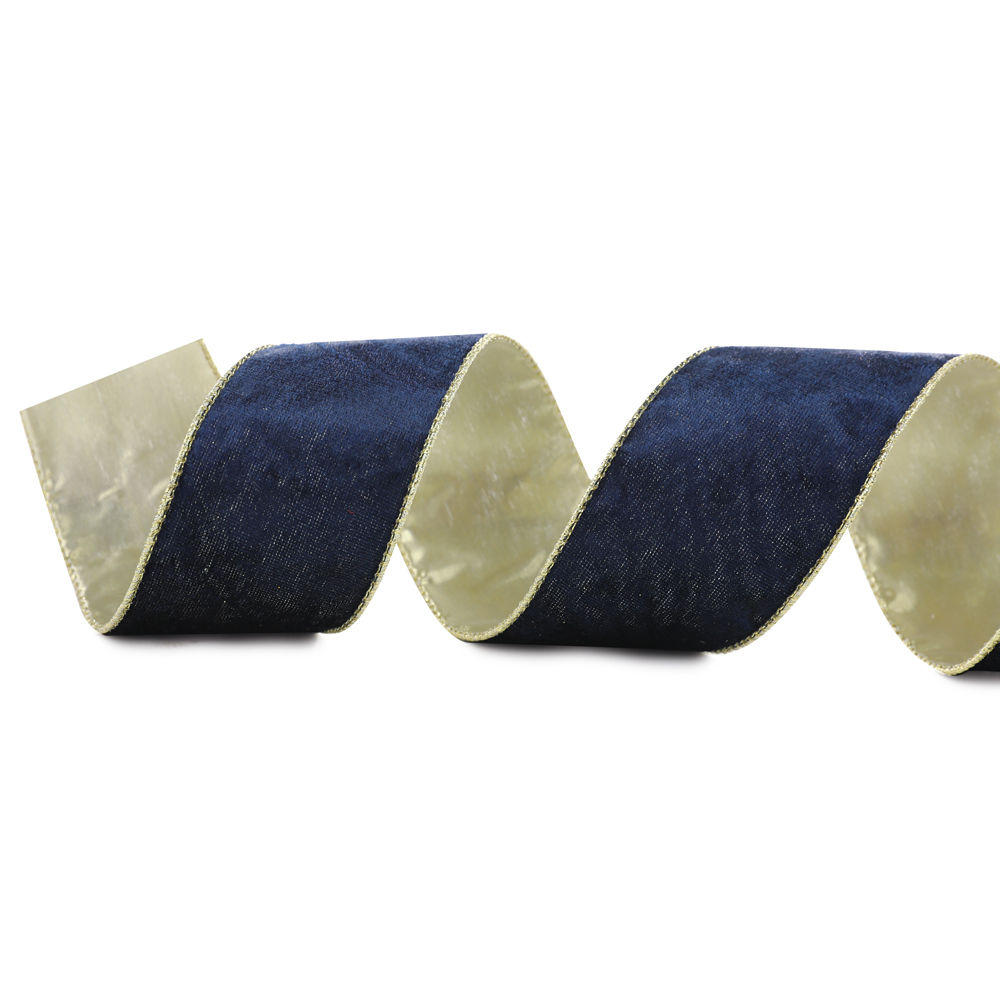FITA 6,3cmx9,14m VELUDO DUPLA FACE C/ BORDA (AZUL MARINHO/DOURADO) - 1UN
