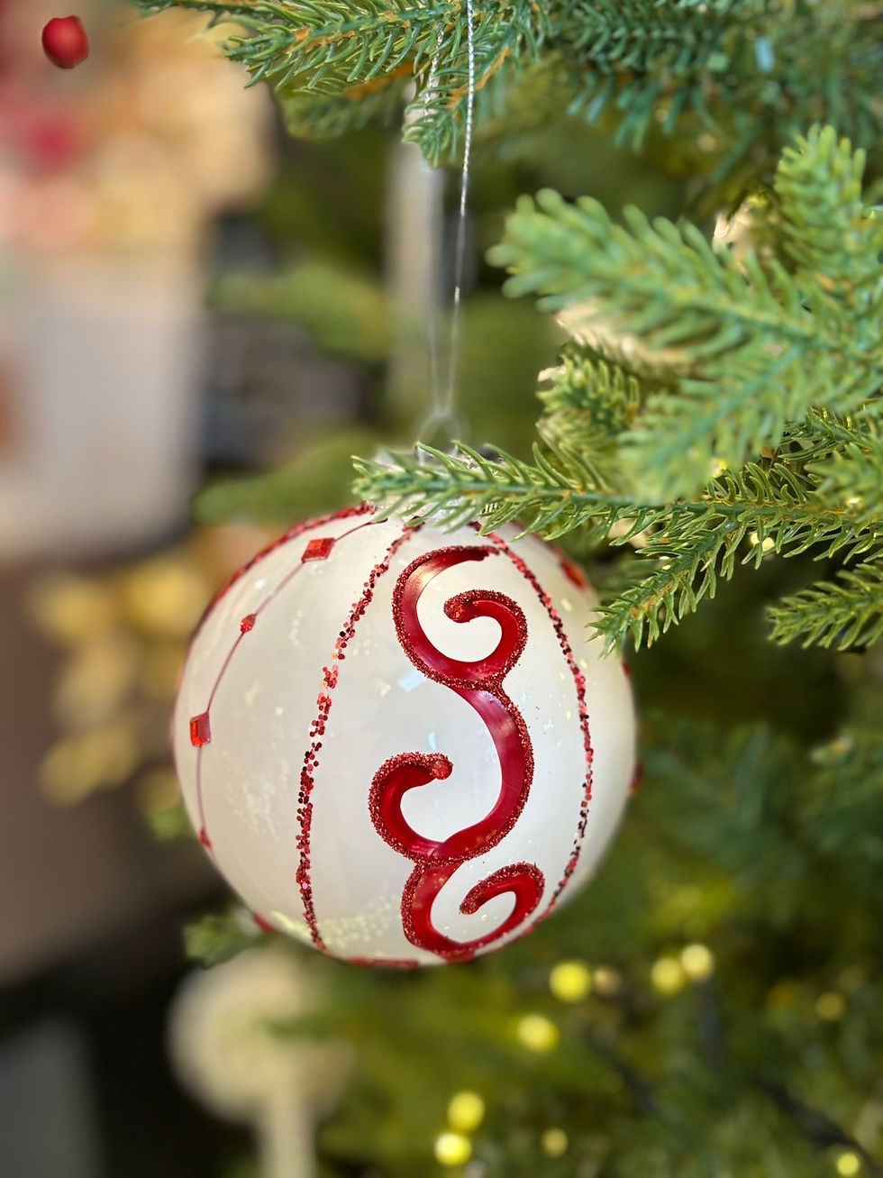 Miniatura: BOLA 10CM - 1UN VIDRO (BRANCO/VERMELHO)