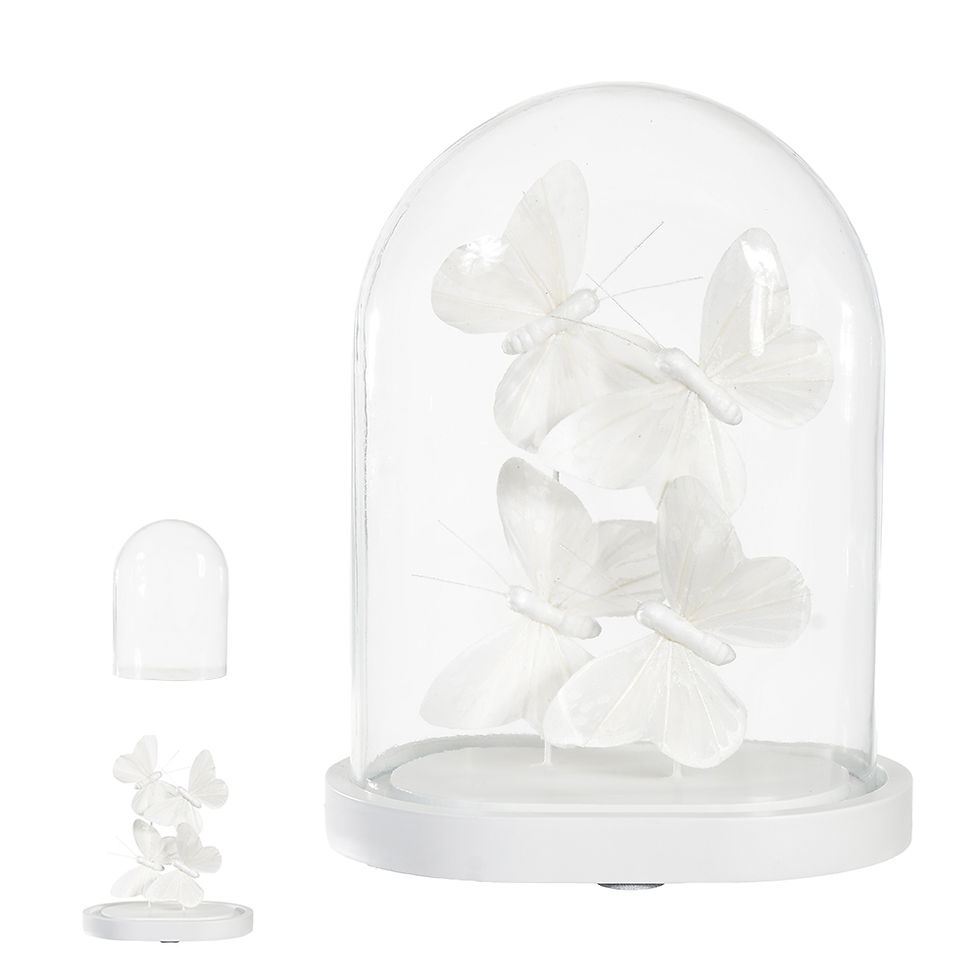 Miniatura: ESCULTURA VIDRO REDOMA BORBOLETAS (BRANCO) - 1UN