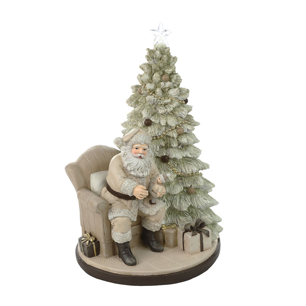 Miniatura: PAPAI NOEL RESINA C/ARVORE (CREME/VERDE) 30cm  - 1 UN