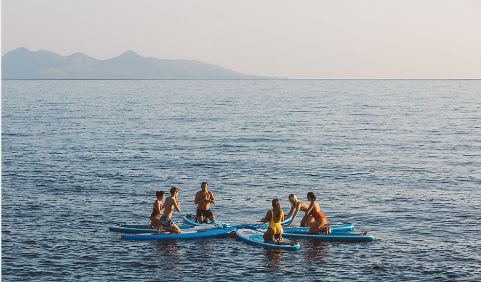 people paddle boarding on the sea