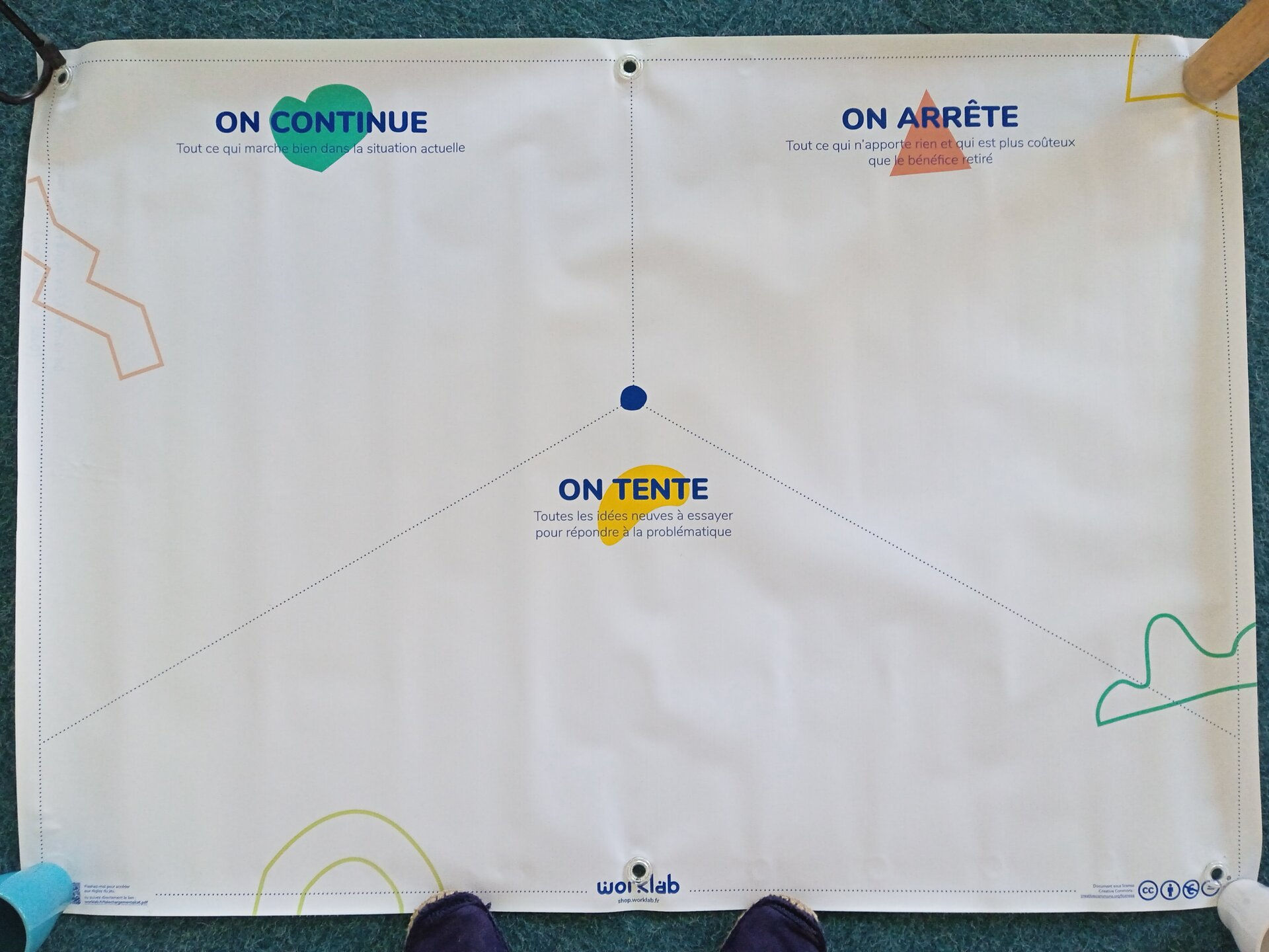 Bâche "On continue, on arrête, on tente""
