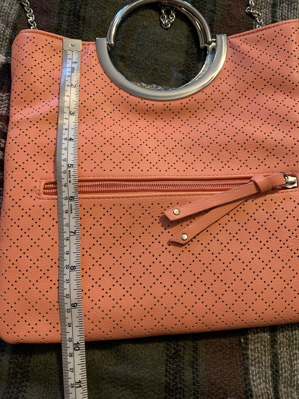 Thumbnail: Kelly & Katie faux leather peach / salmon crossbody with a silver chain strap