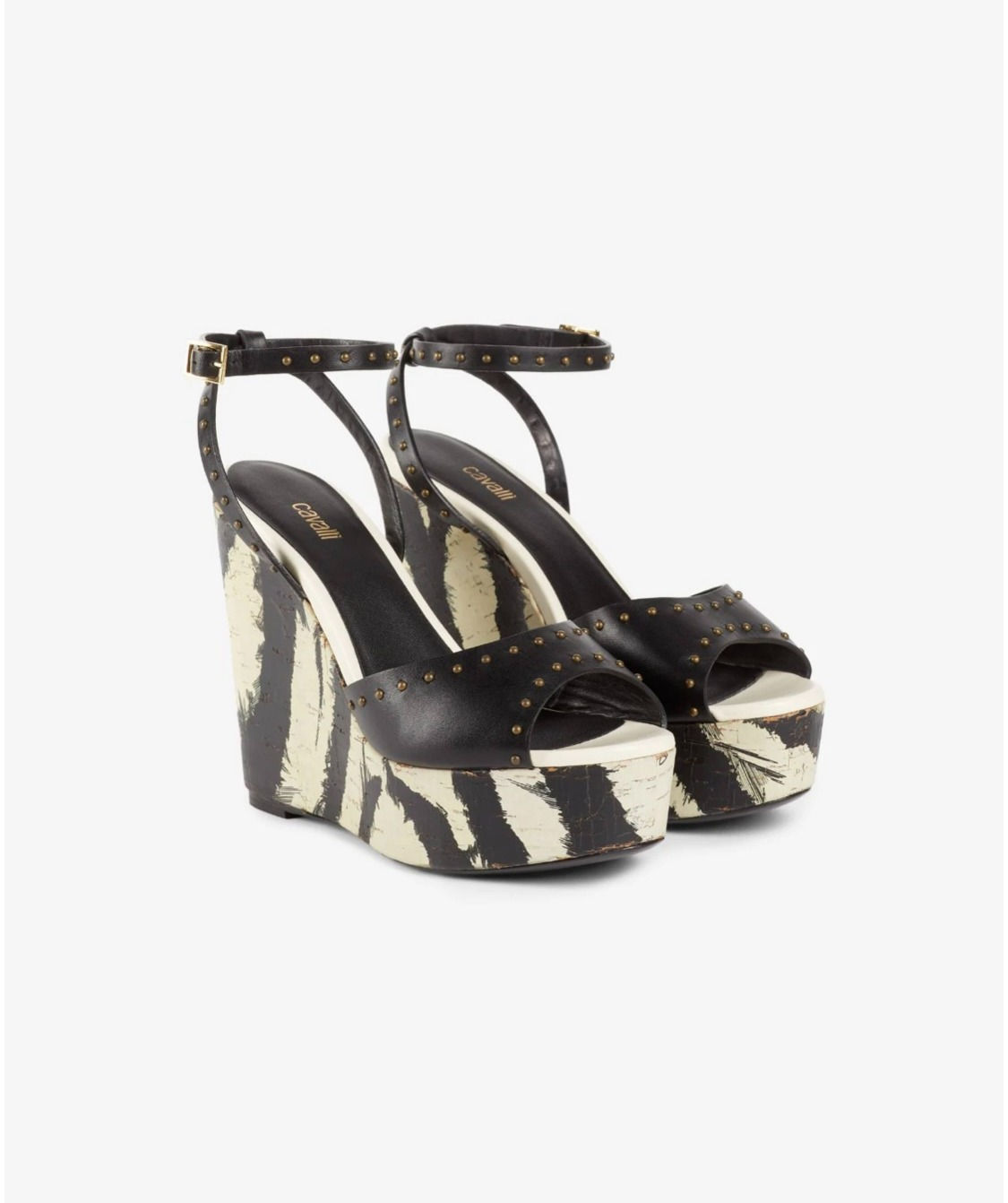 Roberto Cavalli Freedom-Print Studded Wedges