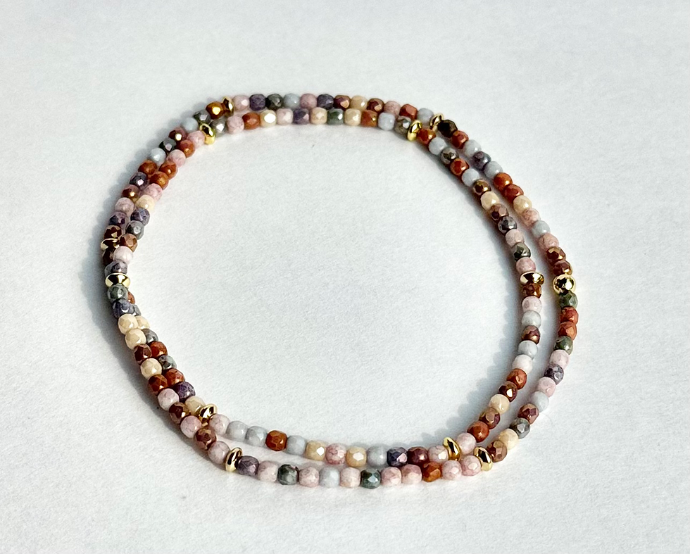 Delicate beaded bracelet, Bontà Verdi Bracelet, layered on neutral background, elegant jewelry