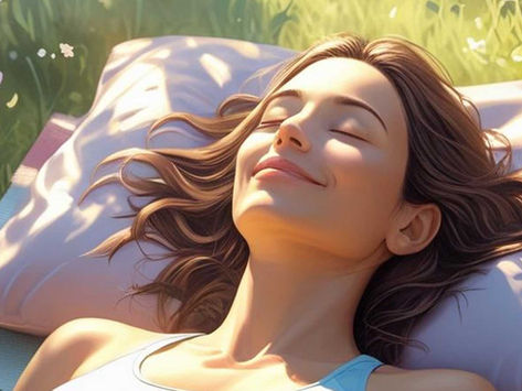 women meditating in nature on a pillow