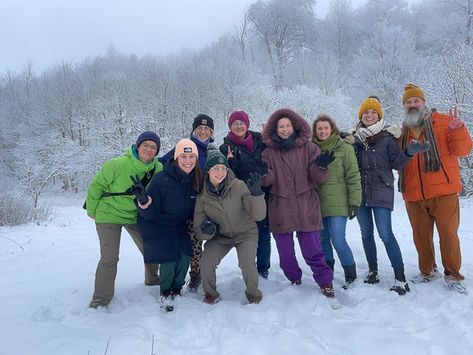 Happy people in snowy nature