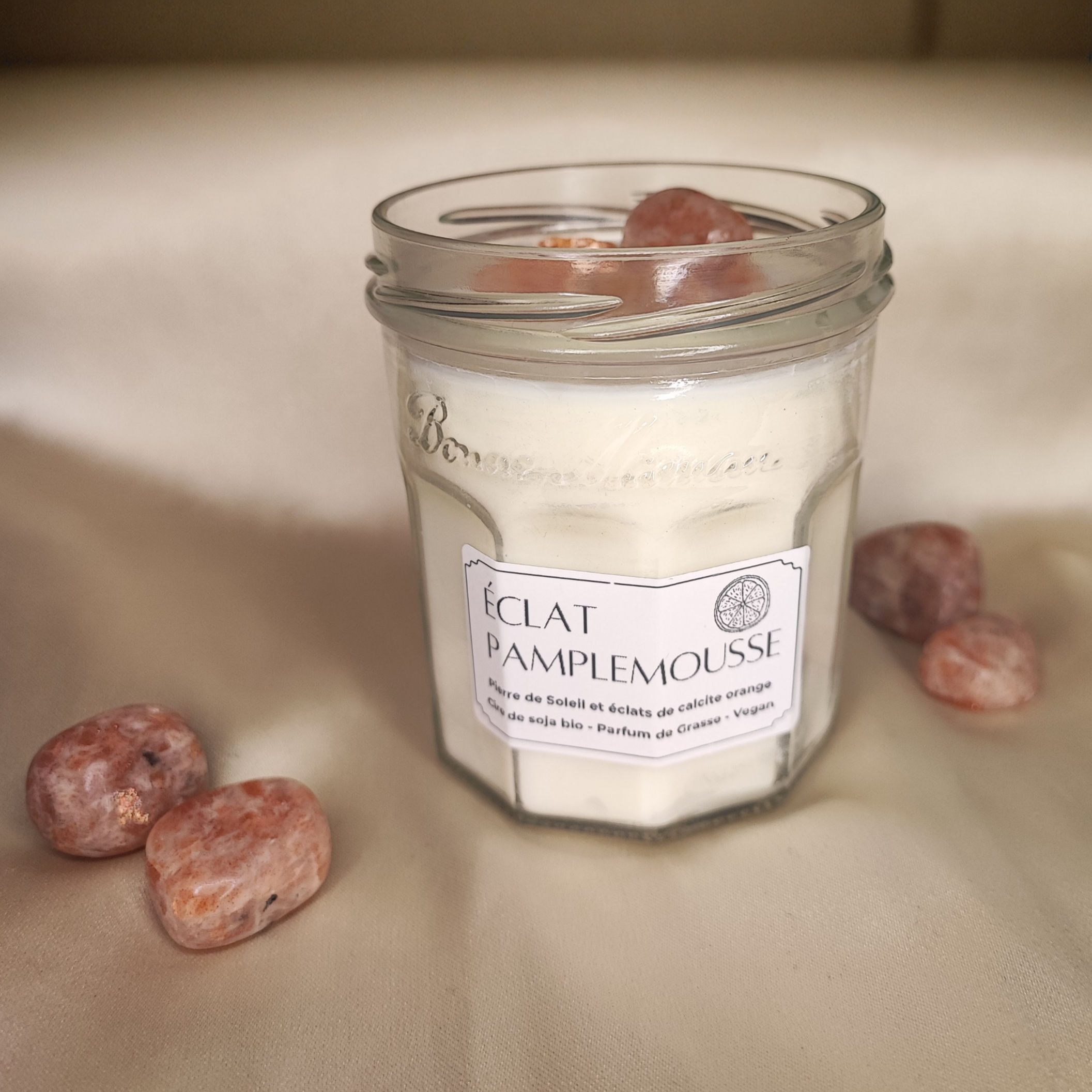 Bougie lithothérapie - Eclat pamplemousse