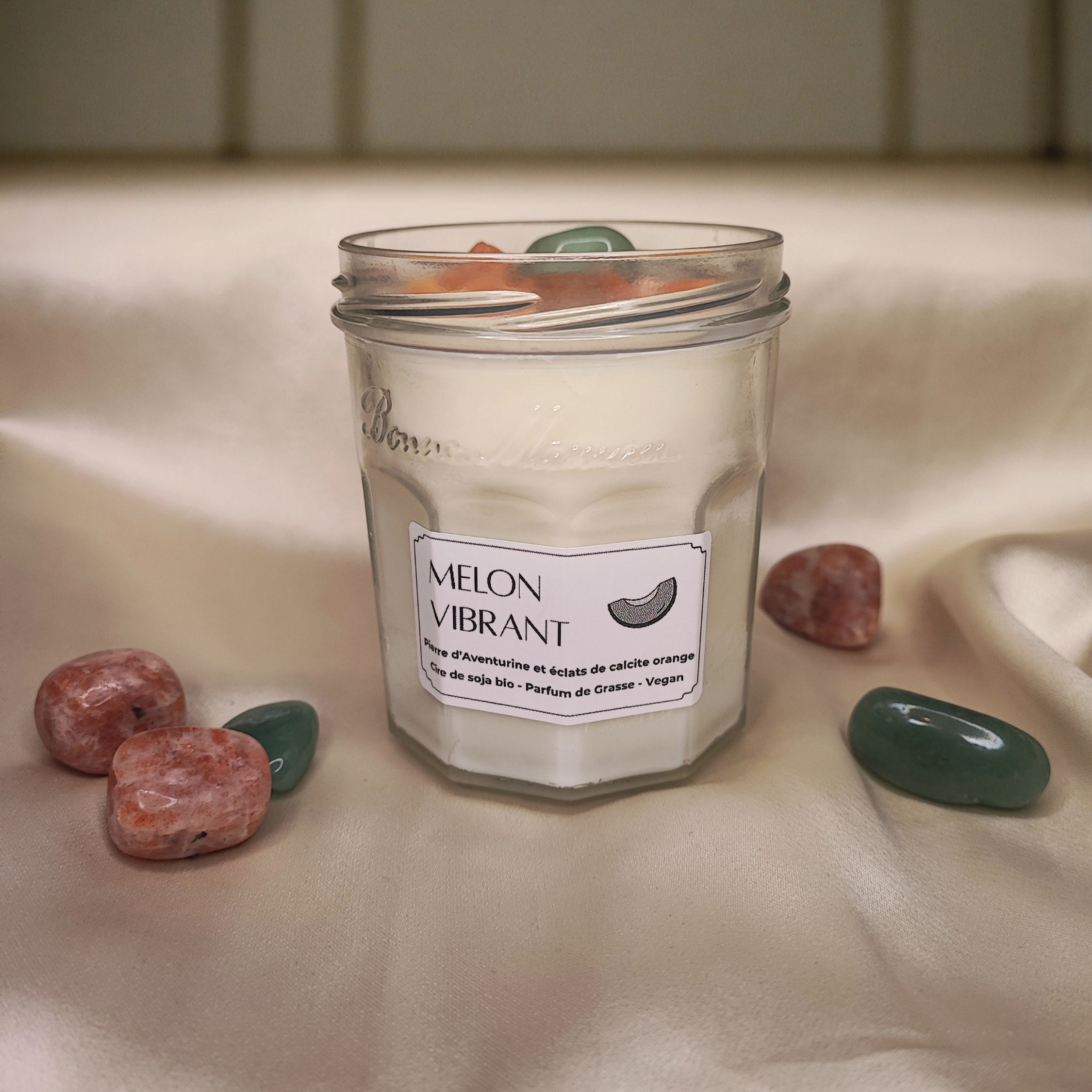 Bougie lithothérapie - Melon Vibrant
