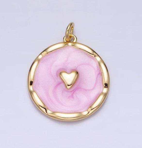 Thumbnail: Enamel Pink Heart Necklace - Klassy Rounds