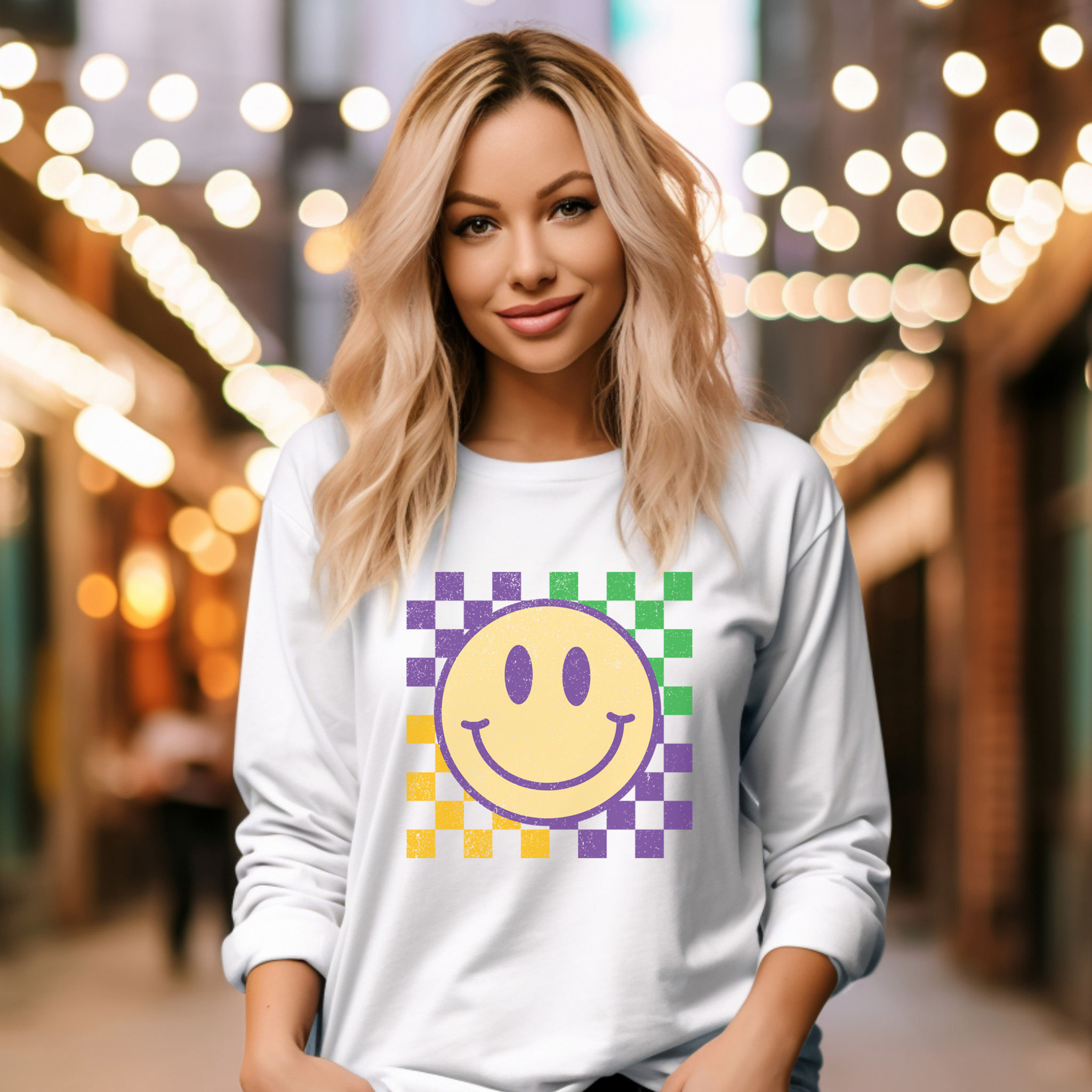 Mardi Gras Smilie L/S Comfort Color T-shirt