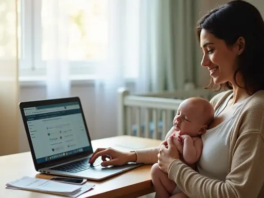 Mulher MEI usando notebook para pedir salário maternidade pelo Meu INSS 