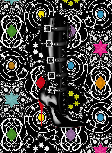 Fath-Ali-Shah-2-Fine-Art-Print-under-Plexiglass-Fetish-Boots-Vector-Ornament-Heidi-Popovic