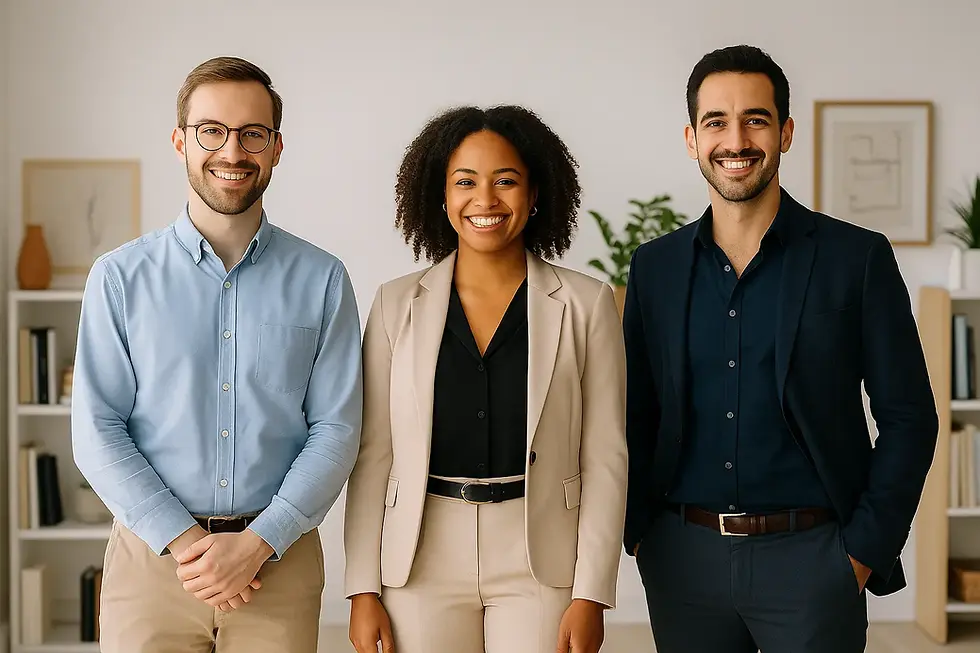 Photo généré par IA représentant trois personne d'un réseau de freelances