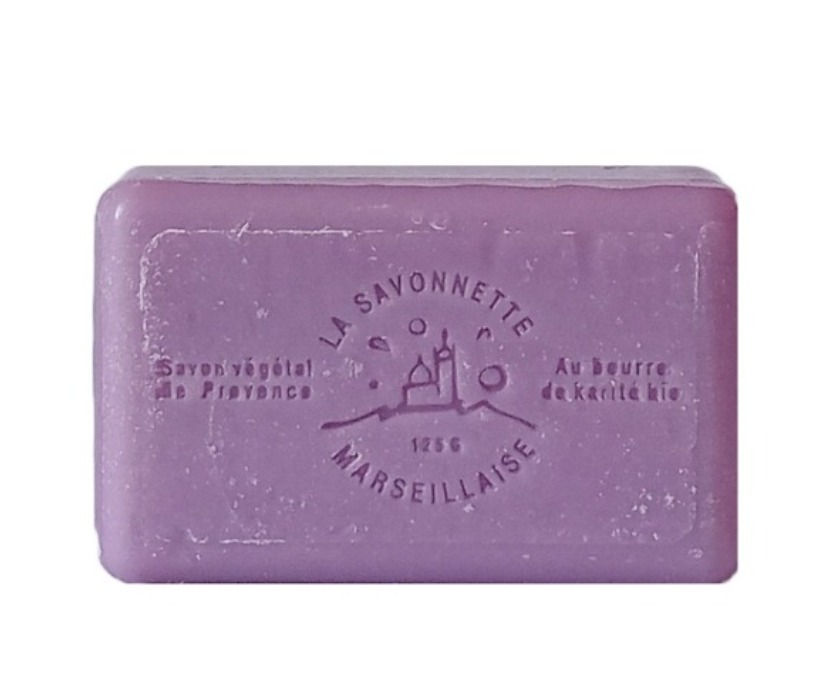 sapone francese rettangolare color viola vista da retro