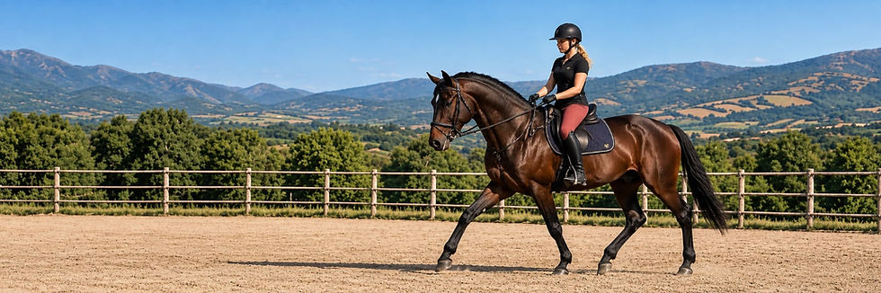 Reiterin auf einem Pferd beim Reitunterricht in der ToskanaReiterin auf einem Pferd beim Reitunterricht in der Toskana