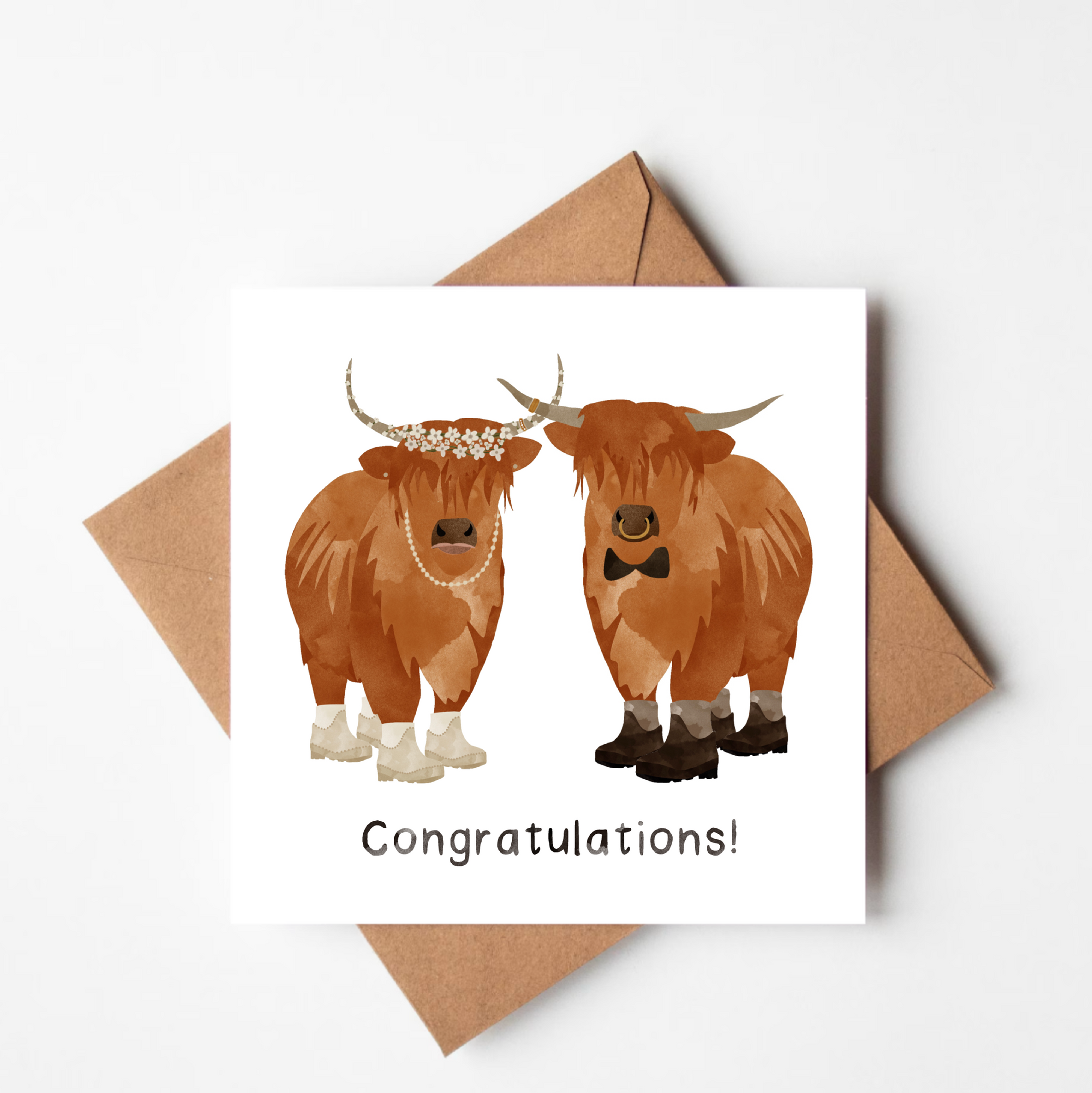 Highland Coo Wedding Congratulations Card